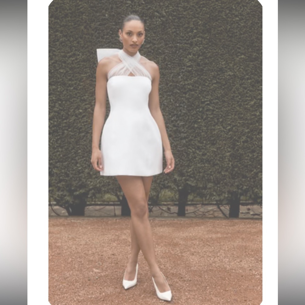 Meshki White Mini Dress with Gold Accents